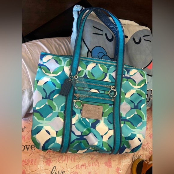 Coach Handbags - Coach Blue and Green Geometric Tote